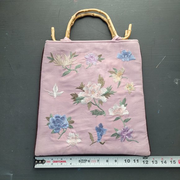 Vintage Bamboo Handled Floral Embroidered Bag - Picture 11 of 11